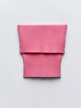 NWOTS Zara RIB KNIT BANDEAU TOP Bubble Gum Pink -Size Small